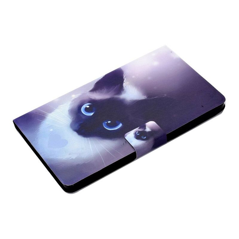 Capa De Couro Para Samsung Galaxy Tab A7 Lite Gato De Olhos Azuis