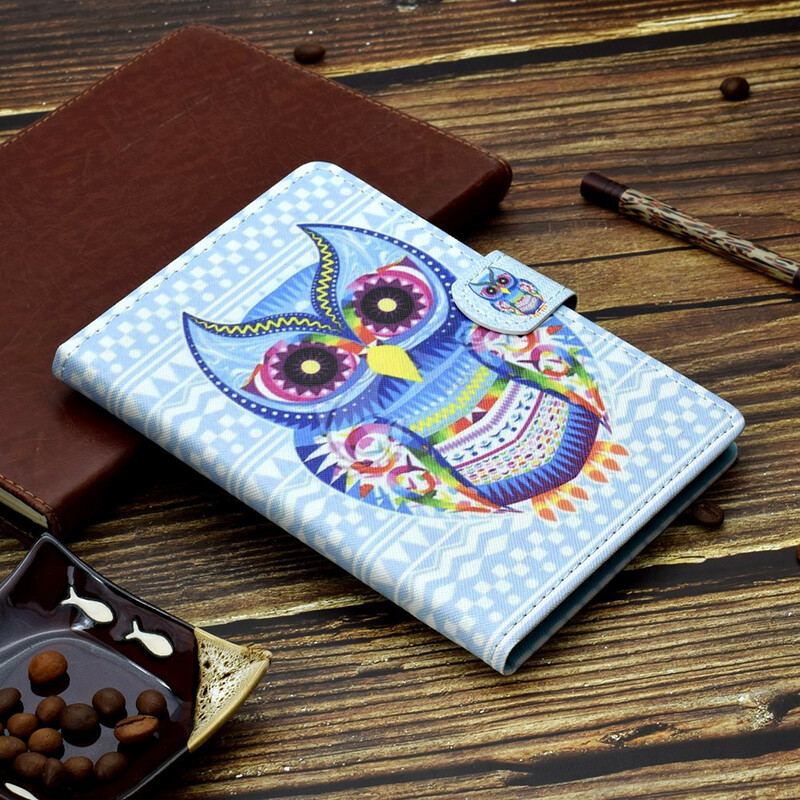 Capa Em Pele Para Samsung Galaxy Tab A7 Lite Coruja Tribal