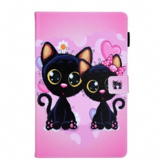 Capa Flip Para Samsung Galaxy Tab A7 Lite Casal De Gatos