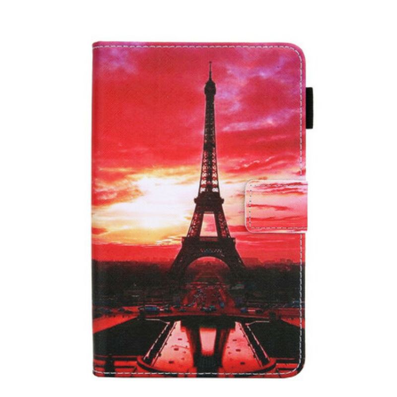 Capa Flip Para Samsung Galaxy Tab A7 Lite Pôr Do Sol Torre Eiffel