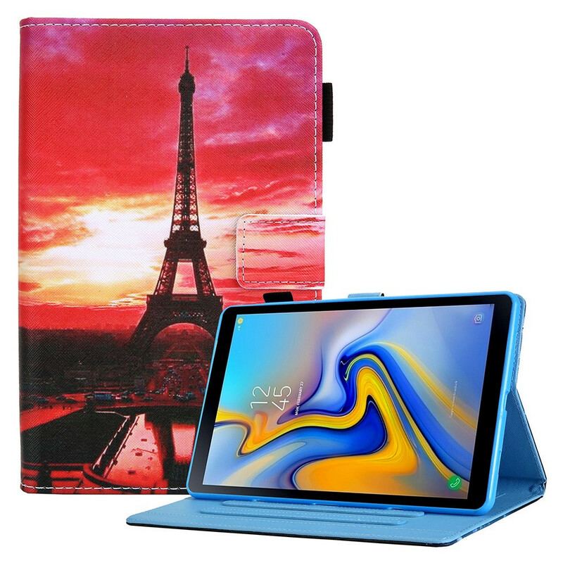 Capa Flip Para Samsung Galaxy Tab A7 Lite Pôr Do Sol Torre Eiffel