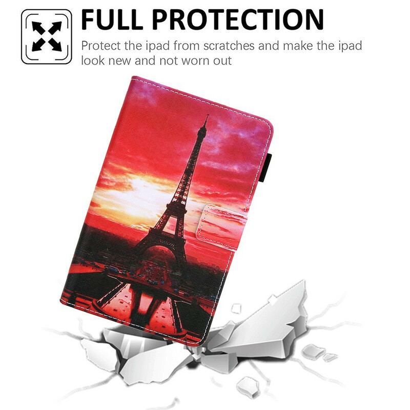 Capa Flip Para Samsung Galaxy Tab A7 Lite Pôr Do Sol Torre Eiffel