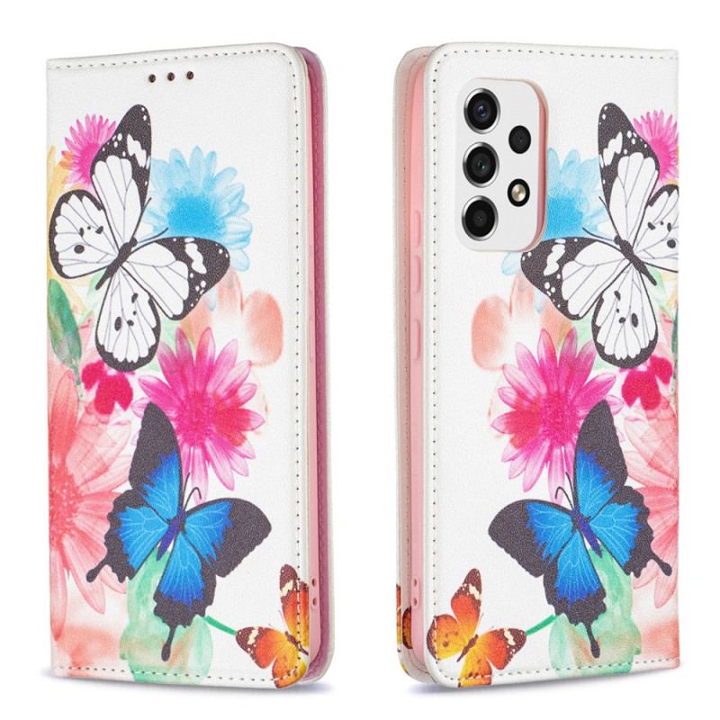 Capa De Celular Para Samsung Galaxy A53 5G Flip Borboletas Coloridas