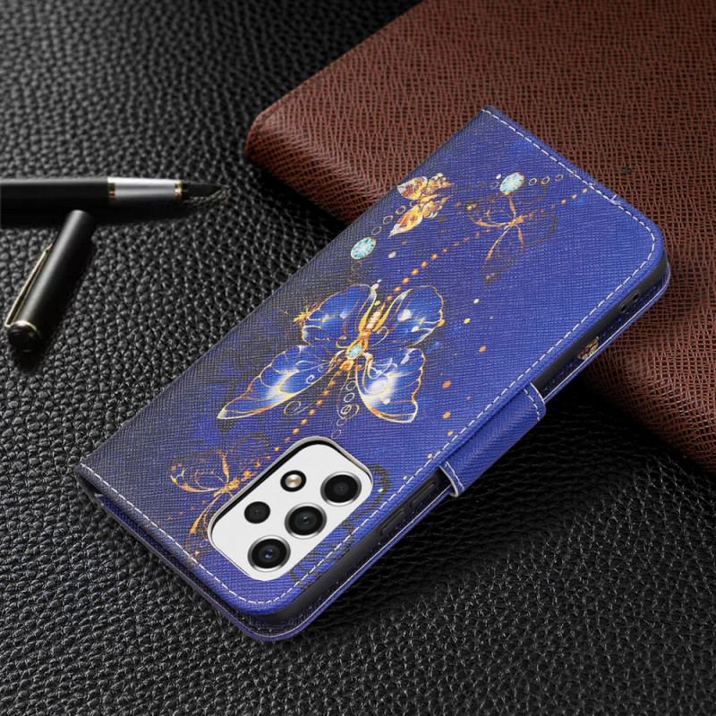 Capa De Couro Para Samsung Galaxy A53 5G Borboletas Da Noite