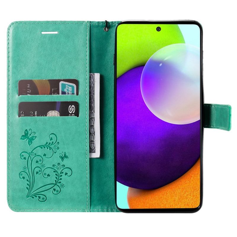 Capa De Couro Para Samsung Galaxy A53 5G De Cordão Borboletas Gigantes