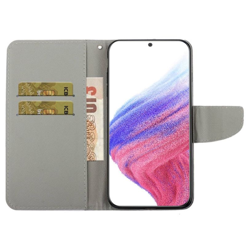 Capa De Couro Para Samsung Galaxy A53 5G De Cordão Cinta Marinha