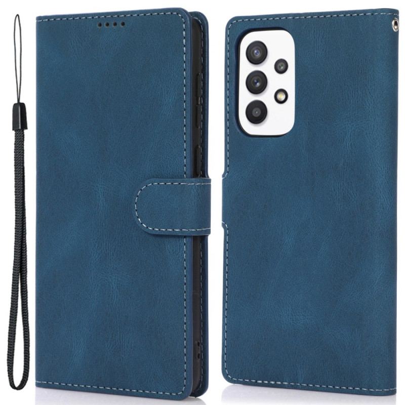 Capa De Couro Para Samsung Galaxy A53 5G De Cordão Estilo De Couro Vintage Com Tiras