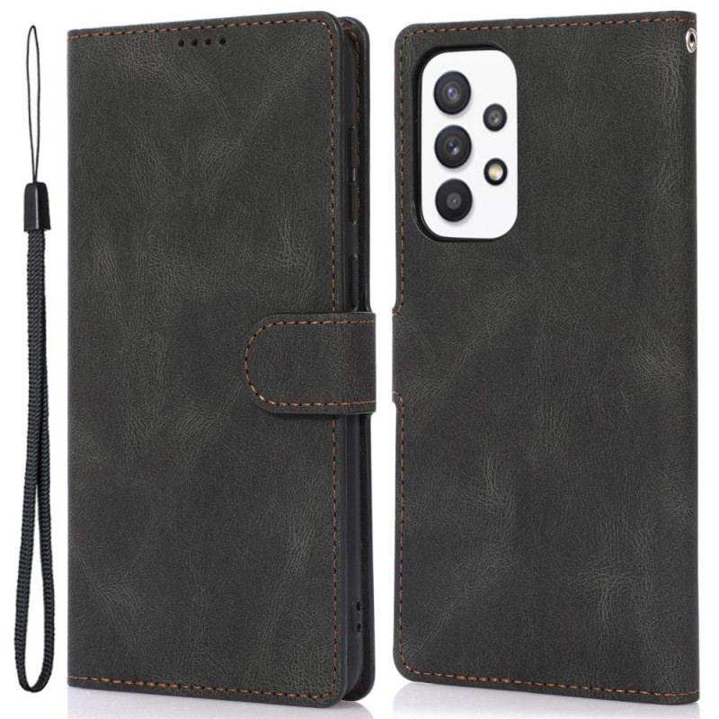 Capa De Couro Para Samsung Galaxy A53 5G De Cordão Estilo De Couro Vintage Com Tiras