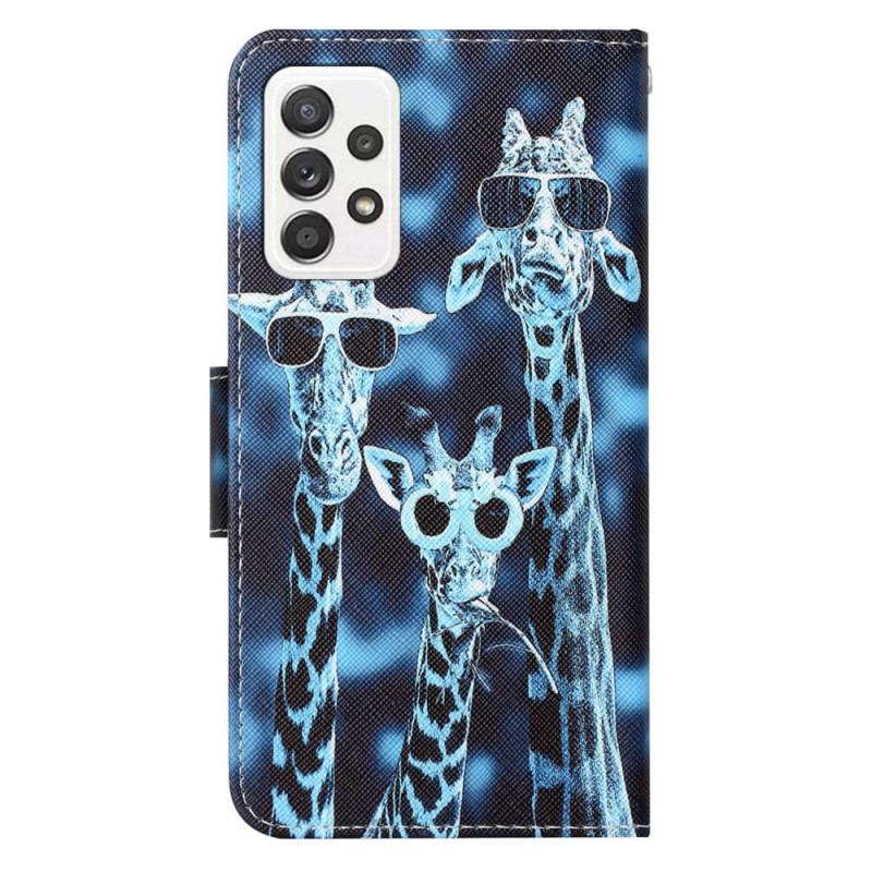 Capa De Couro Para Samsung Galaxy A53 5G De Cordão Girafas Anônimas Em Cordão