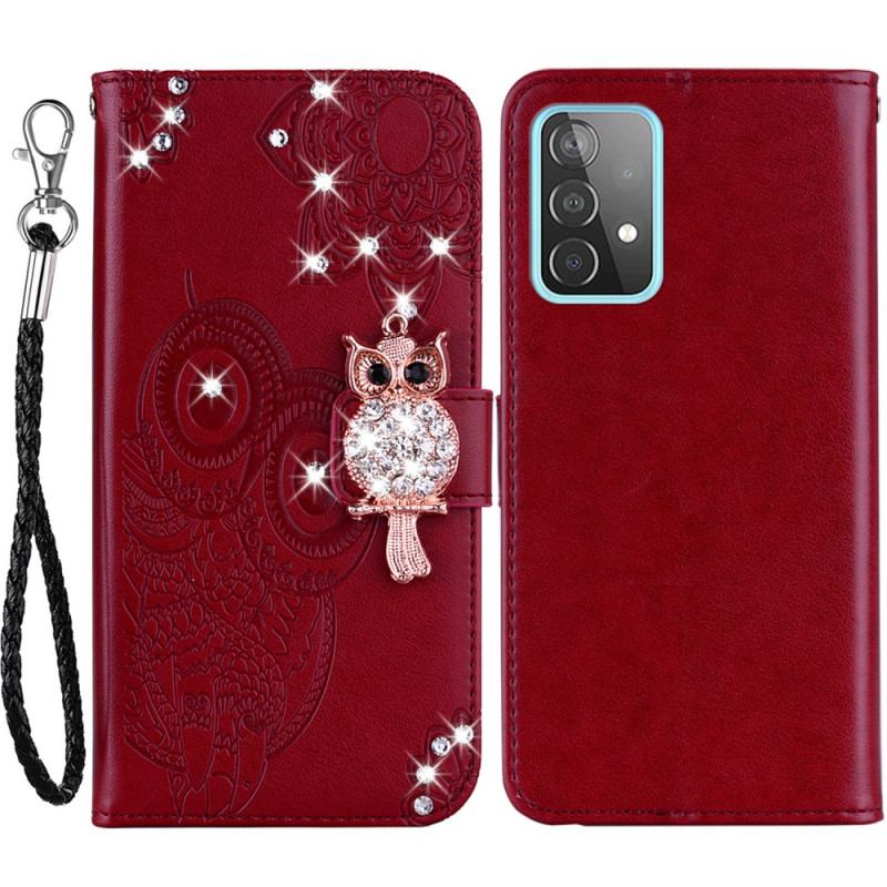 Capa De Couro Para Samsung Galaxy A53 5G Coruja Mandala E Charme