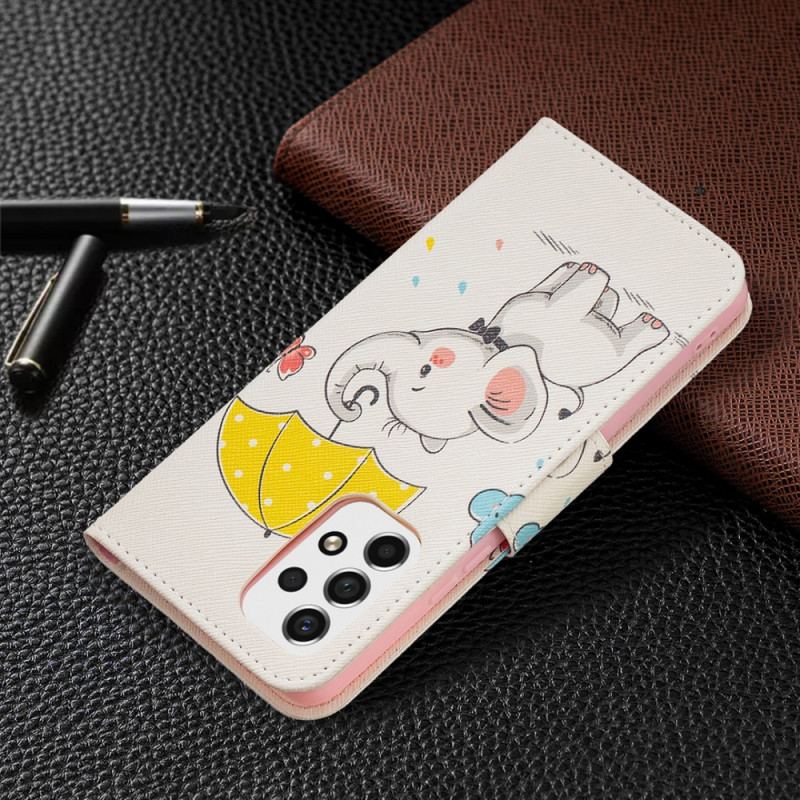 Capa De Couro Para Samsung Galaxy A53 5G Elefante Bébé