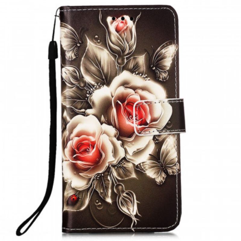 Capa De Couro Para Samsung Galaxy A53 5G Rosas Douradas