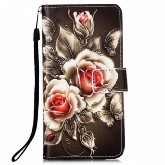 Capa De Couro Para Samsung Galaxy A53 5G Rosas Douradas