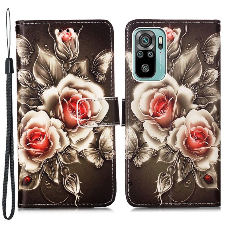 Capa De Couro Para Samsung Galaxy A53 5G Rosas Douradas