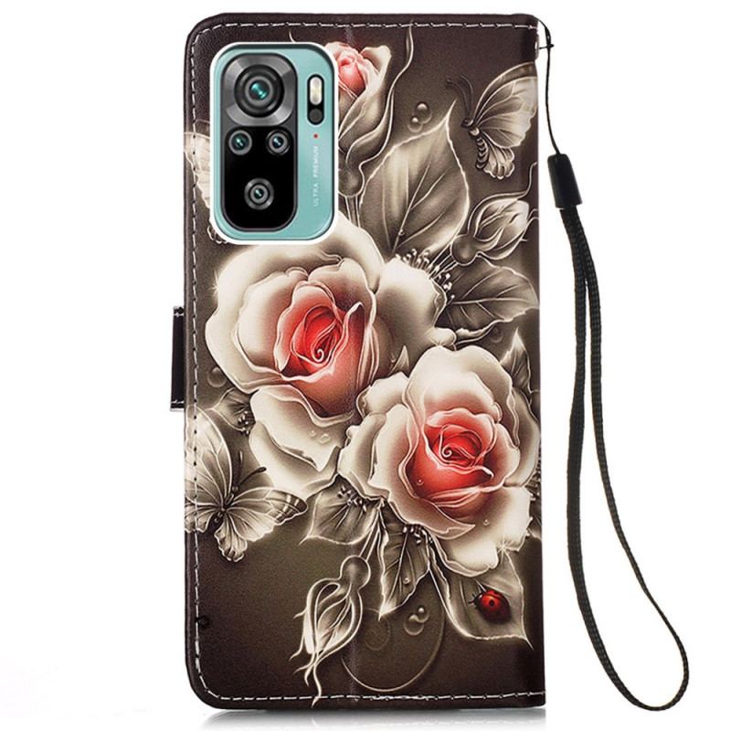 Capa De Couro Para Samsung Galaxy A53 5G Rosas Douradas