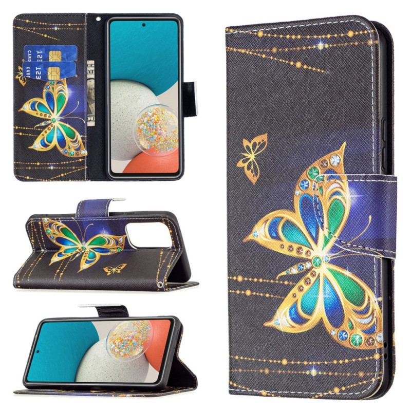 Capa Flip Para Samsung Galaxy A53 5G Borboletas Douradas