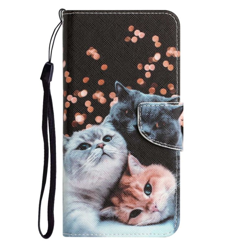 Capa Flip Para Samsung Galaxy A53 5G De Cordão Apenas Gatos Tangas