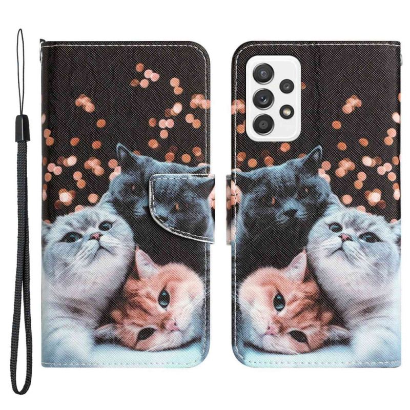 Capa Flip Para Samsung Galaxy A53 5G De Cordão Apenas Gatos Tangas