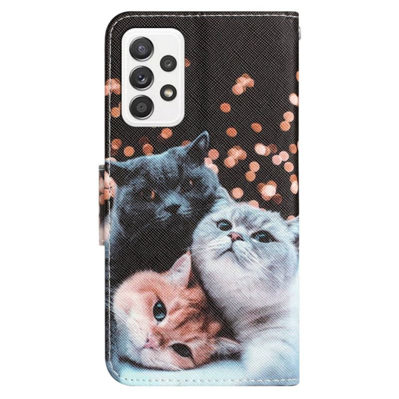 Capa Flip Para Samsung Galaxy A53 5G De Cordão Apenas Gatos Tangas