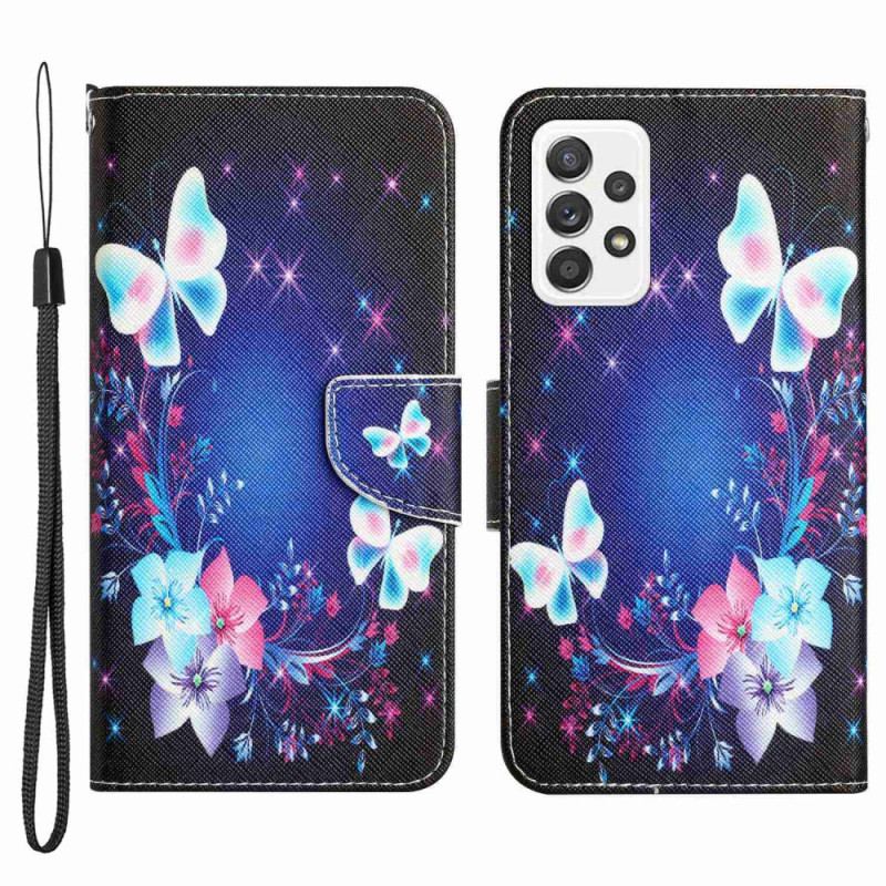 Capa Flip Para Samsung Galaxy A53 5G De Cordão Borboletas De Fada Com Cordão