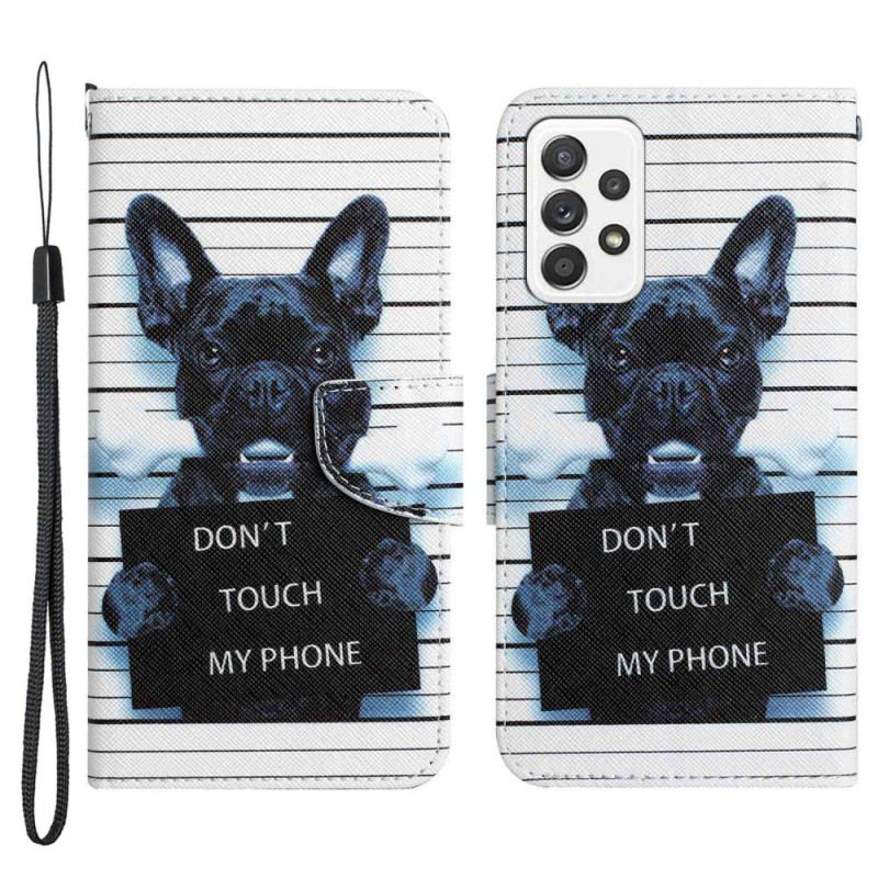 Capa Flip Para Samsung Galaxy A53 5G De Cordão Cachorro Não Toque Com Cordão