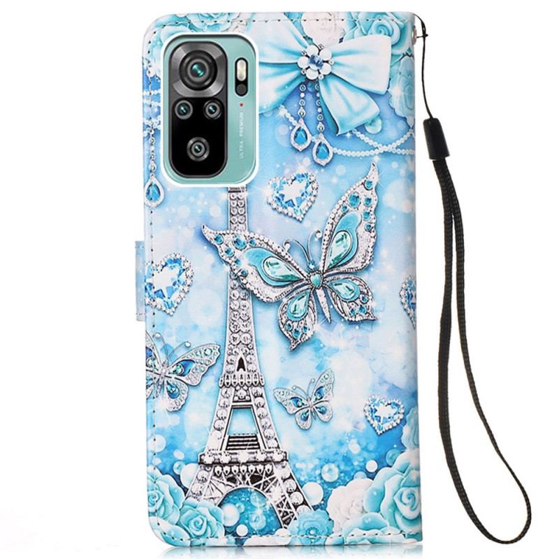 Capa Flip Para Samsung Galaxy A53 5G De Cordão Correia Borboleta Torre Eiffel