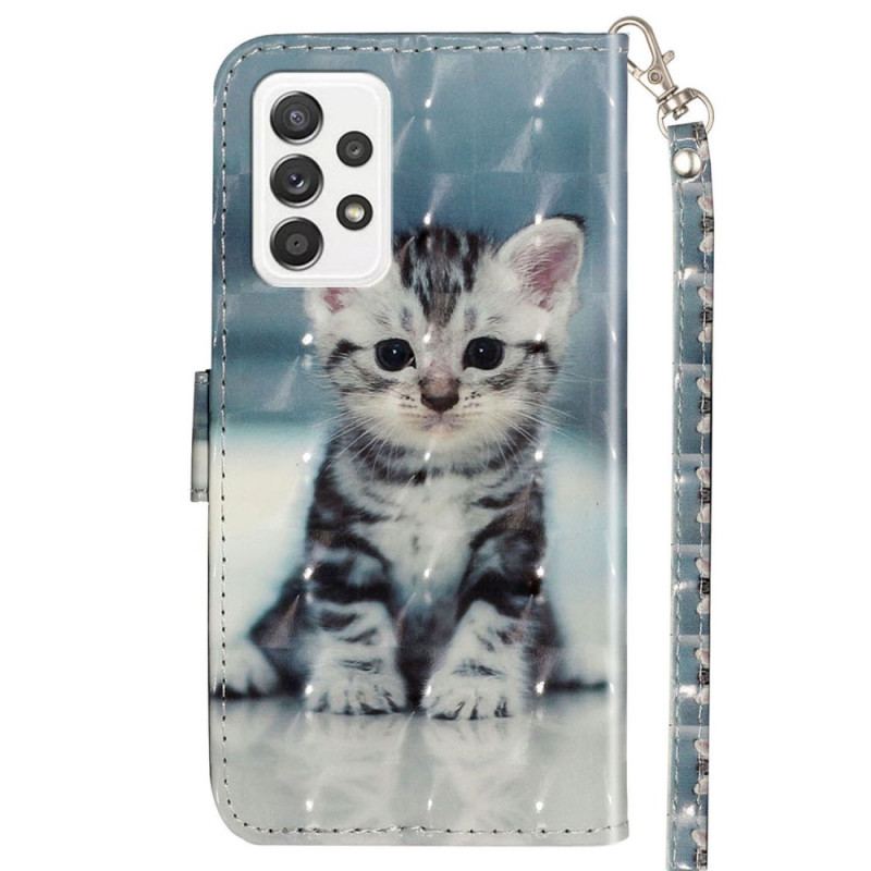 Capa Flip Para Samsung Galaxy A53 5G De Cordão Gatinho Strappy