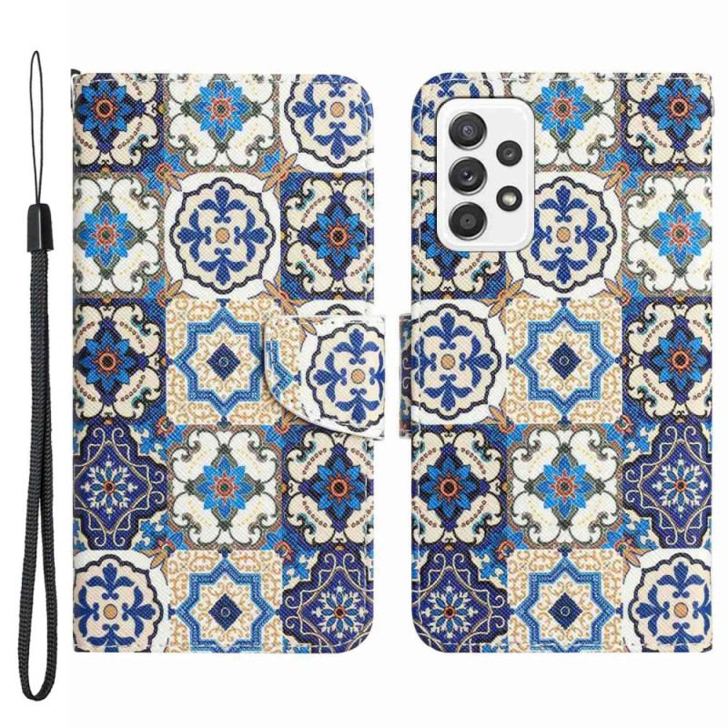 Capa Flip Para Samsung Galaxy A53 5G De Cordão Strappy Patchwork