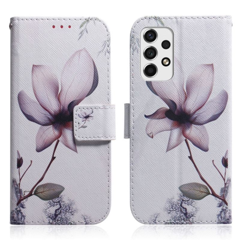 Capa Flip Para Samsung Galaxy A53 5G Flor Rosa Empoeirado