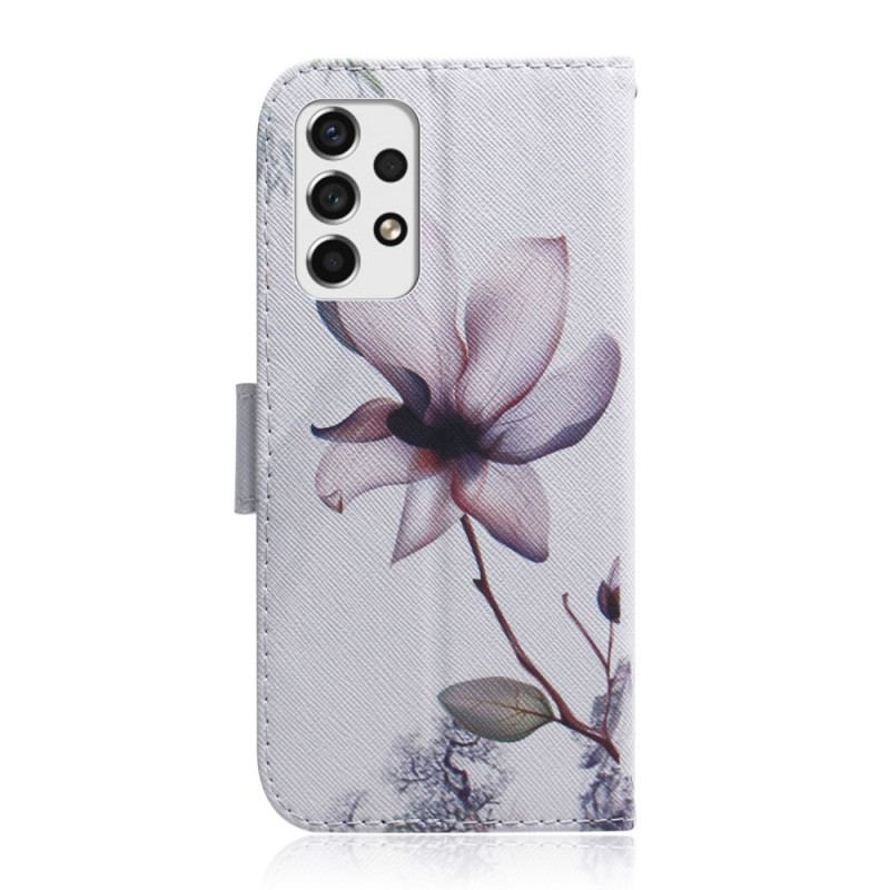 Capa Flip Para Samsung Galaxy A53 5G Flor Rosa Empoeirado