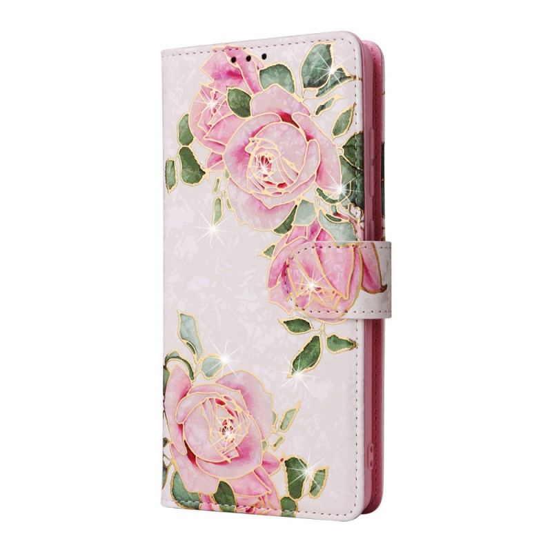 Capa Flip Para Samsung Galaxy A53 5G Flores Rfid Com Cordão