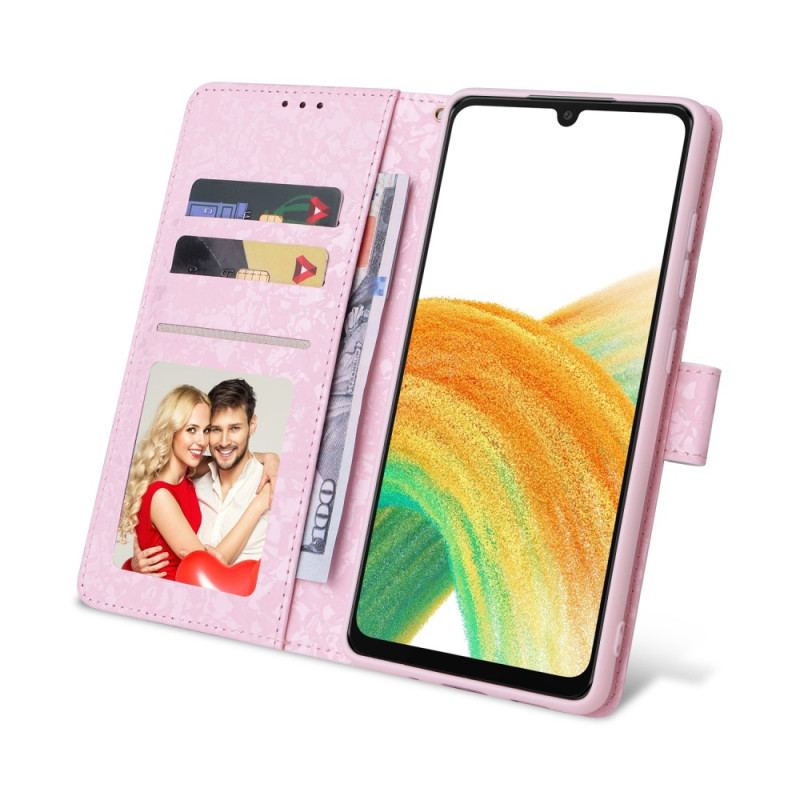 Capa Flip Para Samsung Galaxy A53 5G Flores Rfid Com Cordão