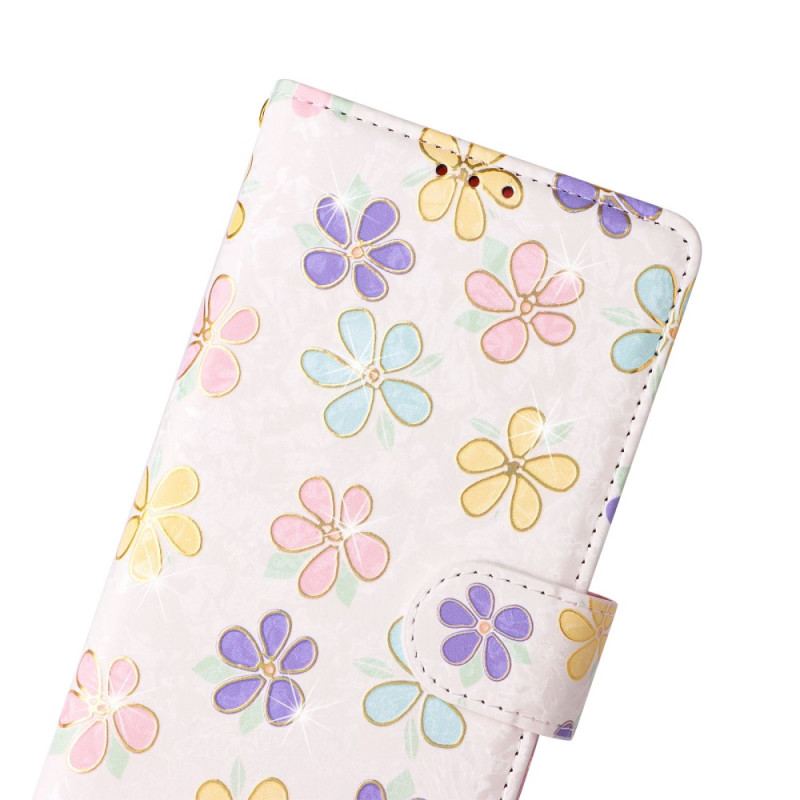 Capa Flip Para Samsung Galaxy A53 5G Flores Rfid Com Cordão