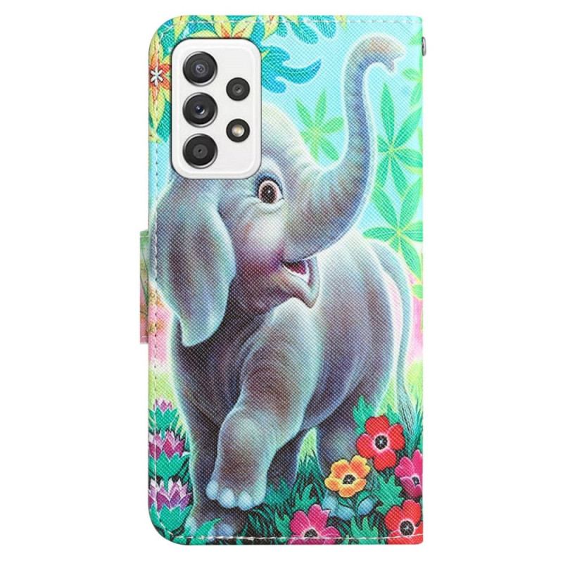 Capa Folio Para Samsung Galaxy A53 5G De Cordão Elefante Alegre Com Cordão