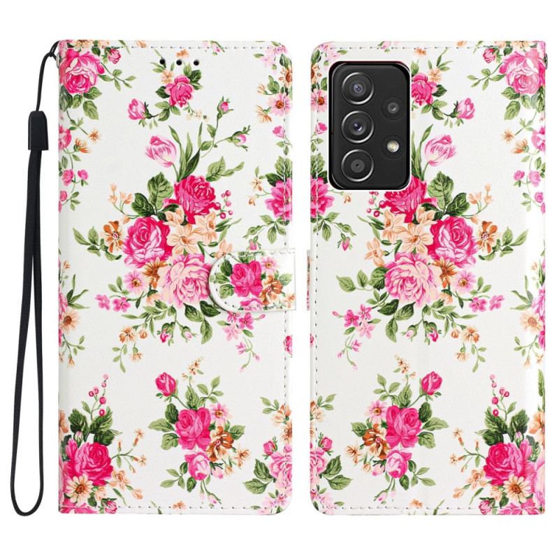 Capa Folio Para Samsung Galaxy A53 5G De Cordão Flores Da Liberdade Da Correia