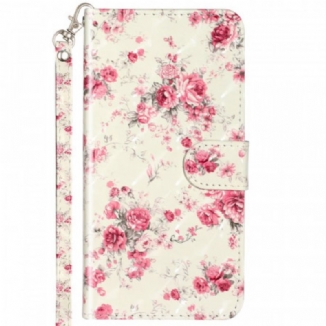 Capa Folio Para Samsung Galaxy A53 5G De Cordão Flores Da Liberdade Da Correia