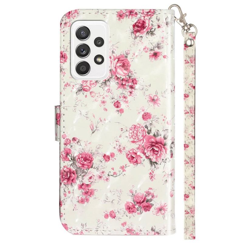 Capa Folio Para Samsung Galaxy A53 5G De Cordão Flores Da Liberdade Da Correia