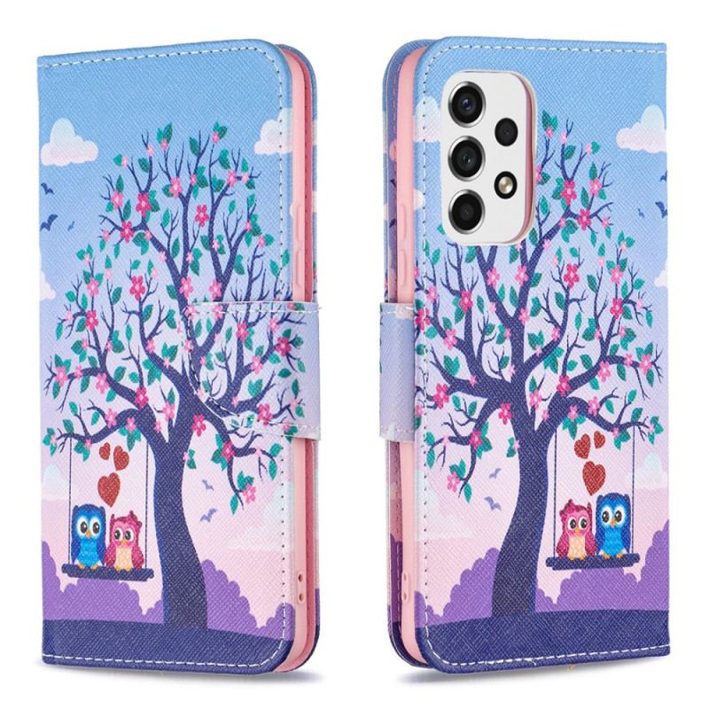 Capa Folio Para Samsung Galaxy A53 5G Corujas No Balanço