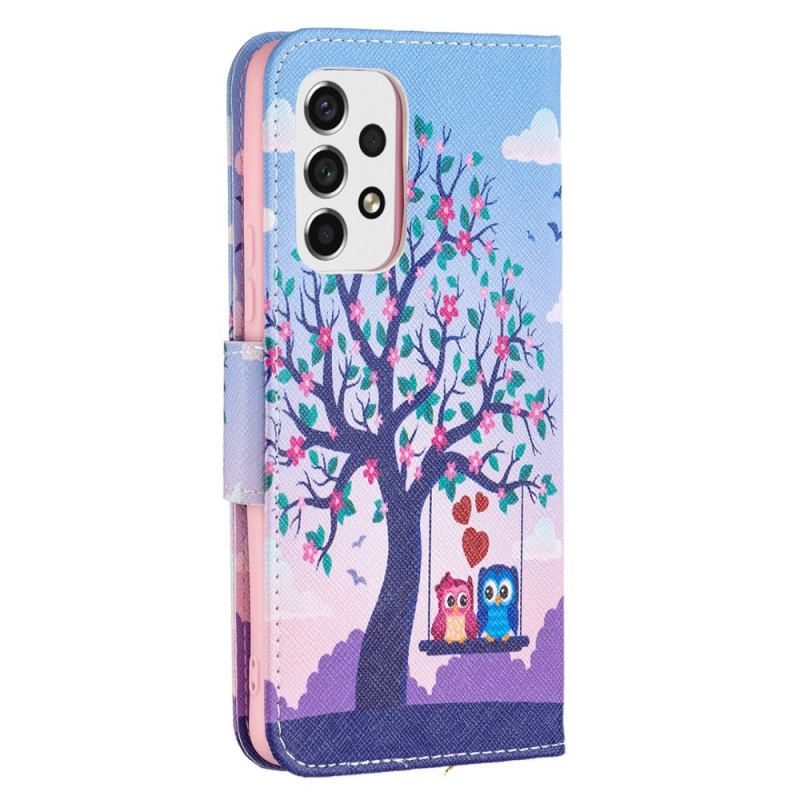 Capa Folio Para Samsung Galaxy A53 5G Corujas No Balanço