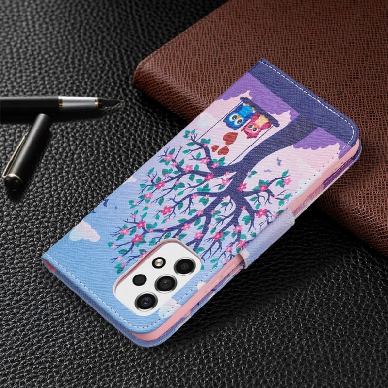 Capa Folio Para Samsung Galaxy A53 5G Corujas No Balanço