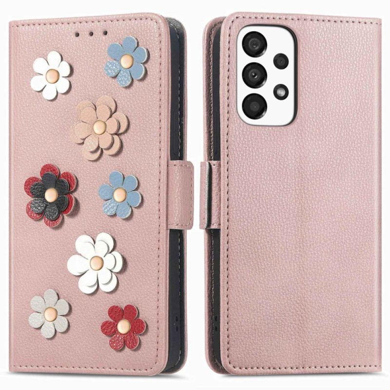 Capa Folio Para Samsung Galaxy A53 5G Flores 3d