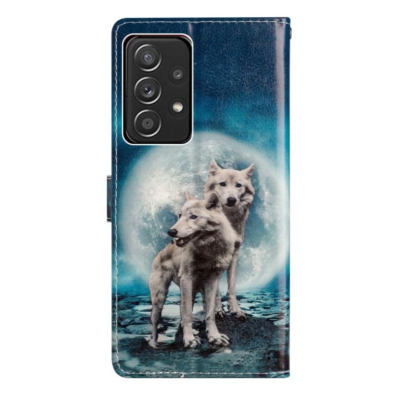 Capa Folio Para Samsung Galaxy A53 5G Lobos Do Luar Com Cordão