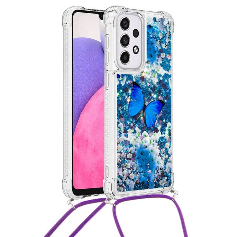 Capa Para Samsung Galaxy A53 5G De celular Borboletas De Lantejoulas Com Cordão