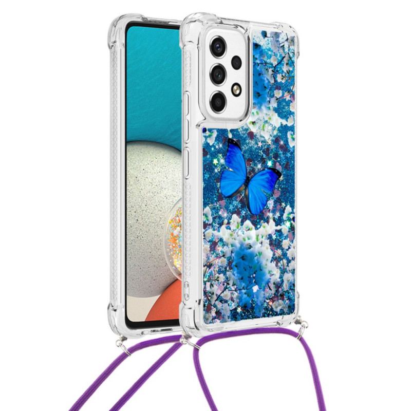 Capa Para Samsung Galaxy A53 5G De celular Borboletas De Lantejoulas Com Cordão