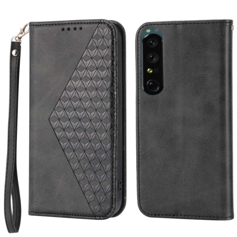 Capa De Celular Para Sony Xperia 1 IV Flip Estilo De Couro Padrão 3d Com Alça