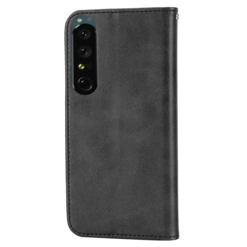 Capa De Celular Para Sony Xperia 1 IV Flip Estilo De Couro Padrão 3d Com Alça