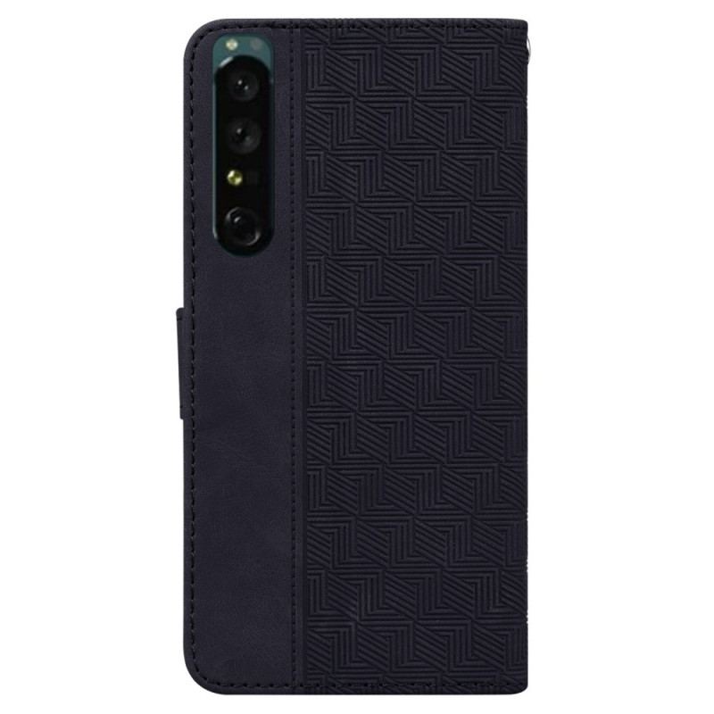 Capa De Couro Para Sony Xperia 1 IV De Cordão Padrão De Tiras