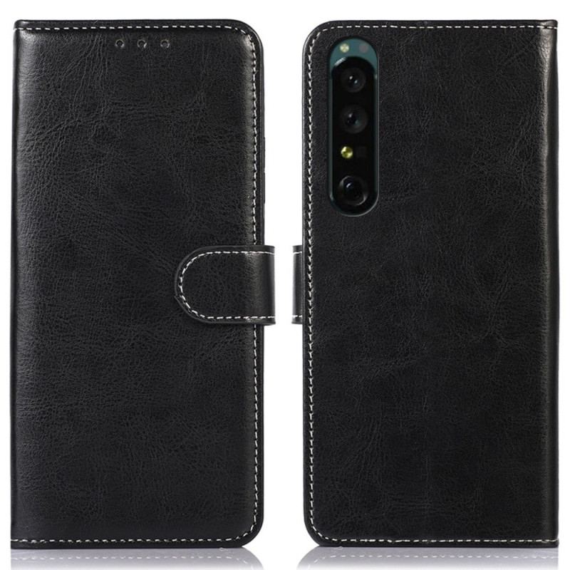 Capa De Couro Para Sony Xperia 1 IV Costuras Expostas Estilo Couro