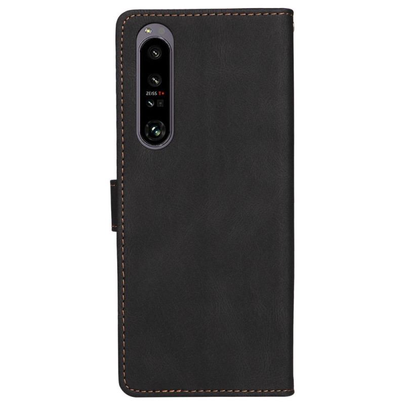 Capa De Couro Para Sony Xperia 1 IV Dois Tons Com Alça