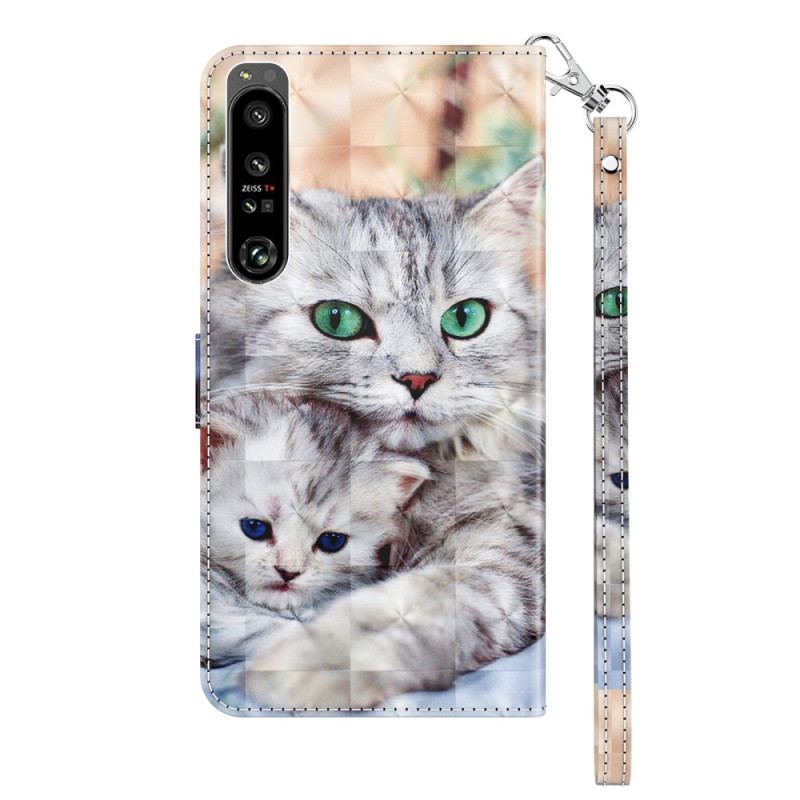 Capa De Couro Para Sony Xperia 1 IV Família De Gatos